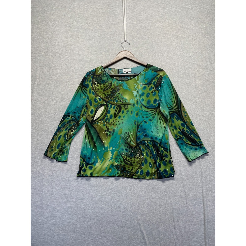 Vintage All Hours Sequin Blouse Top Womens M Multicolor Abstract Geometric Print